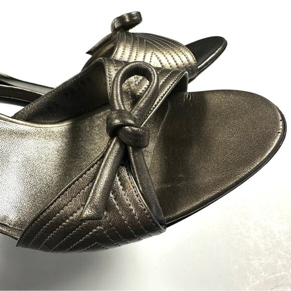 Salvatore Ferragamo Heels Womens 9 Bronze Slingback Open Toe Leather Pumps - Picture 12 of 13